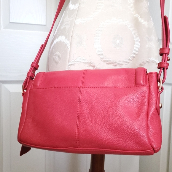 Danier Leather bright coral pink small shoulder crossbody handbag bag pebble - Picture 4 of 16